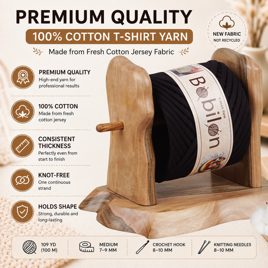 T-shirt yarn, Medium 7-9 mm, Black Passion