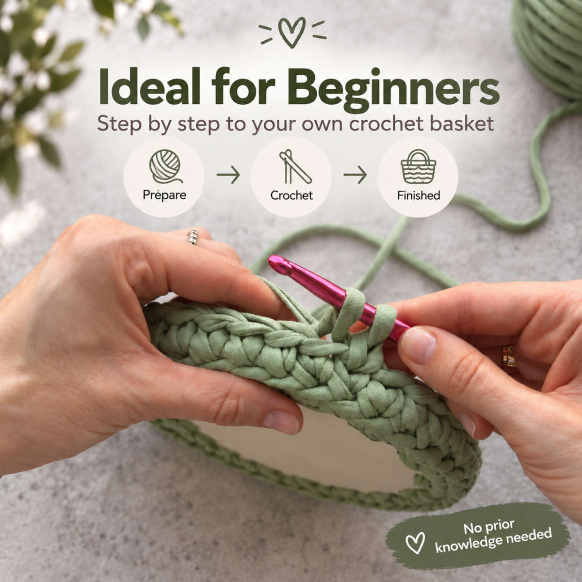 Crochet basket kit with 2 wooden bottoms, Canyon