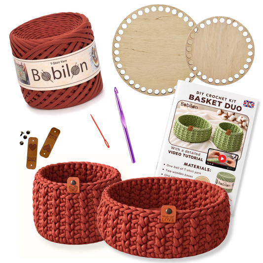 Crochet basket kit with 2 wooden bottoms, Canyon