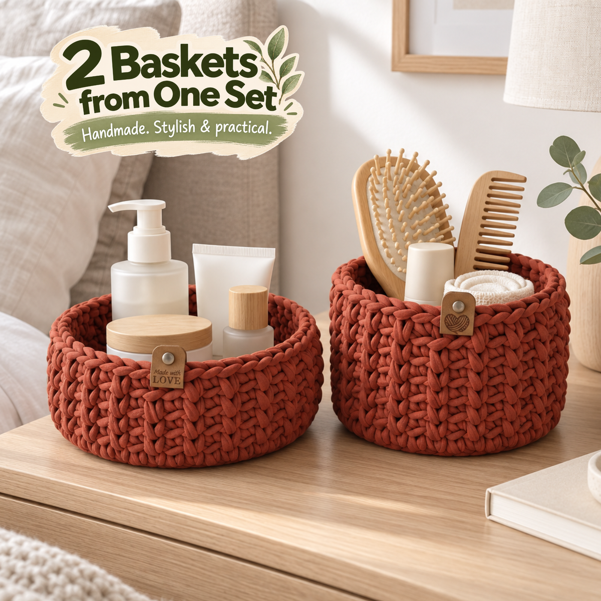 Crochet basket kit with 2 wooden bottoms, Canyon