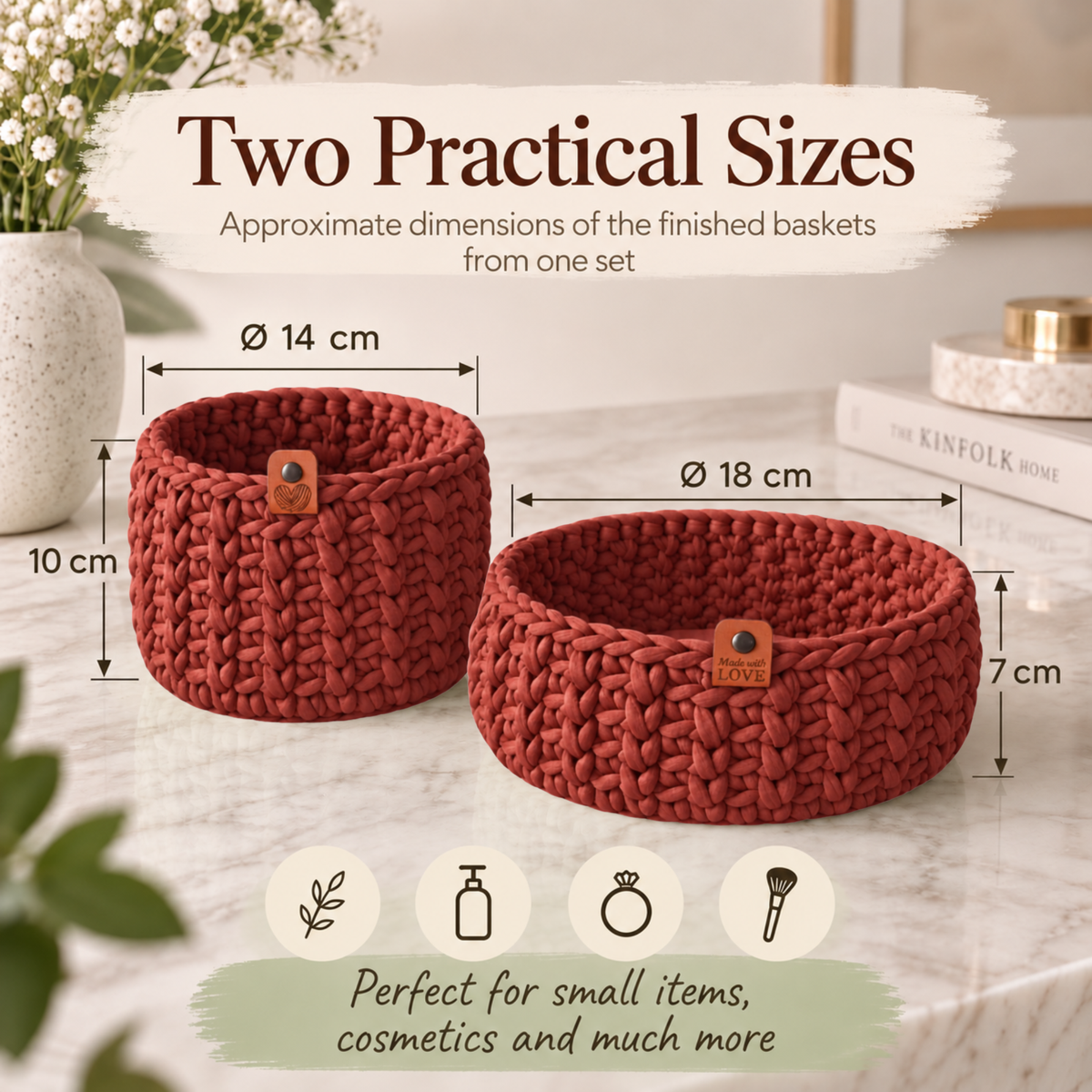 Crochet basket kit with 2 wooden bottoms, Canyon