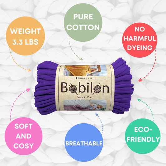 Super Thick T-Shirt Yarn 20–30 mm for Giant Crochet, Hand Knitting & Macrame – Chunky Cotton Tube Yarn – DIY Home Decor – Cornflower