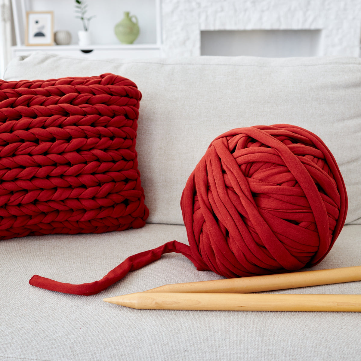 Super Thick T-Shirt Yarn 20–30 mm for Giant Crochet, Hand Knitting & Macrame – Chunky Cotton Tube Yarn – DIY Home Decor – Marshmallow