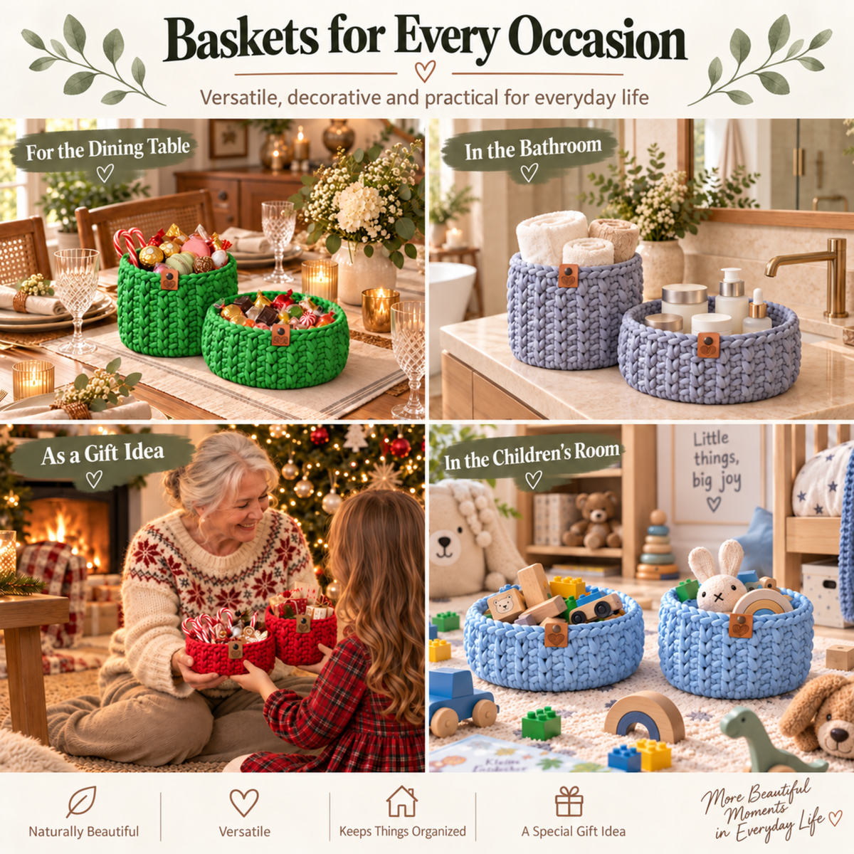 Crochet basket kit with 2 wooden bottoms, Canyon