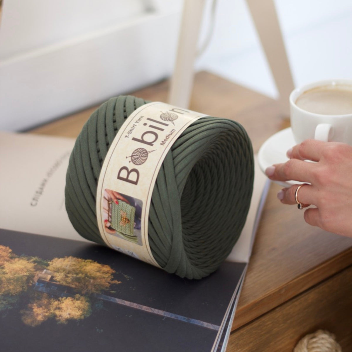 T-shirt yarn, Medium 7-9 mm, Moss Green