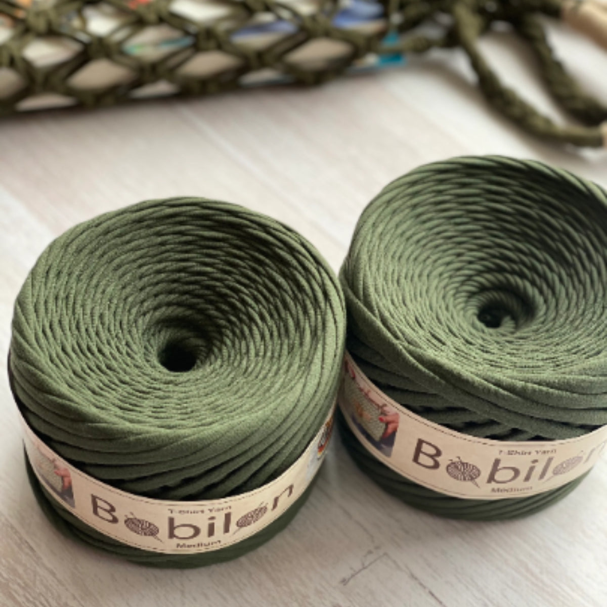 T-shirt yarn, Medium 7-9 mm, Moss Green