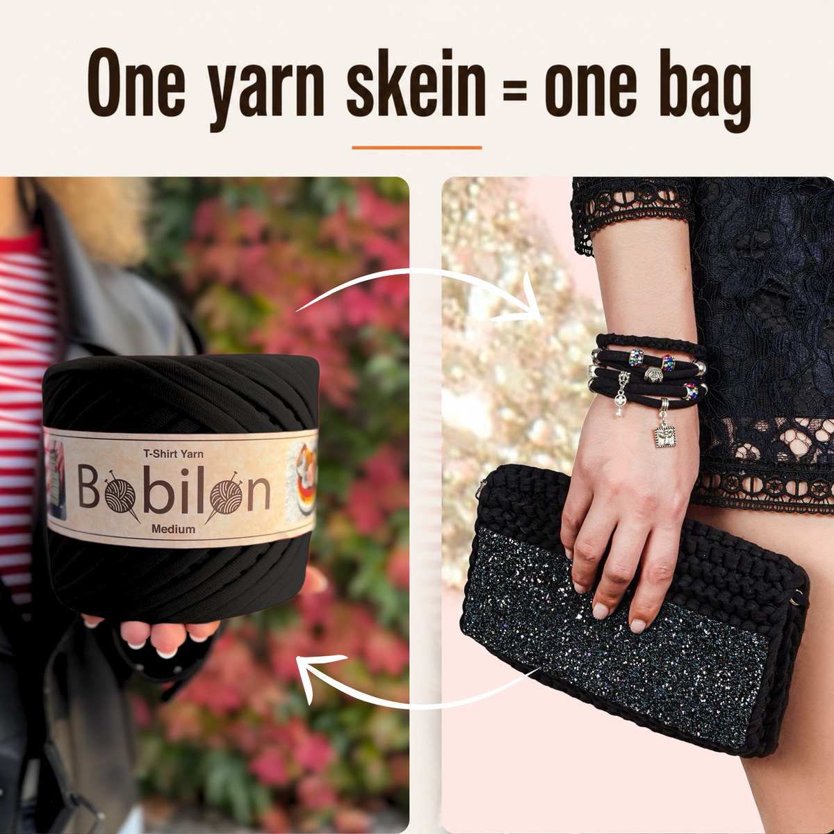 T-shirt yarn, Medium 7-9 mm, Black Passion