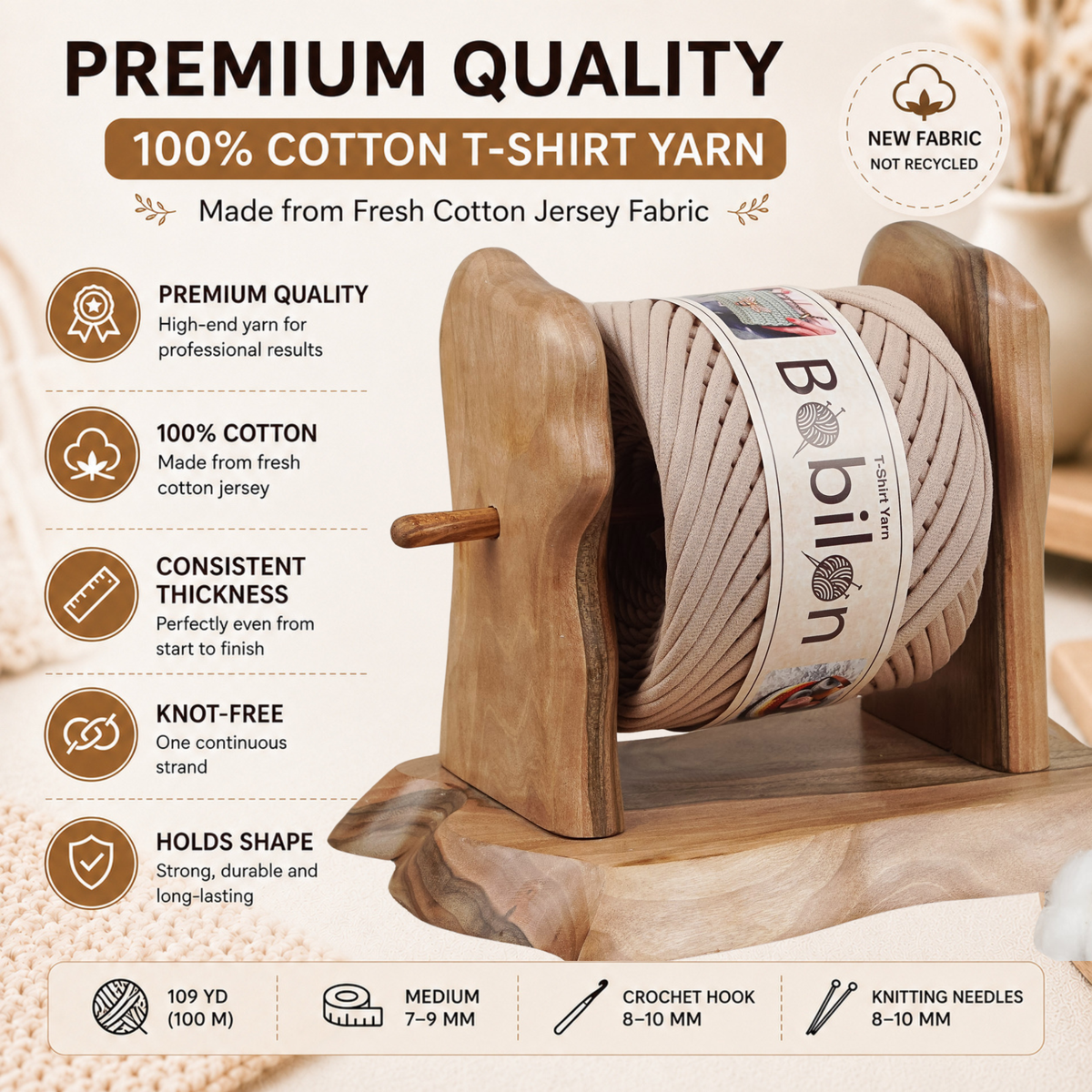 T-shirt yarn, Medium 7-9 mm, Caramel