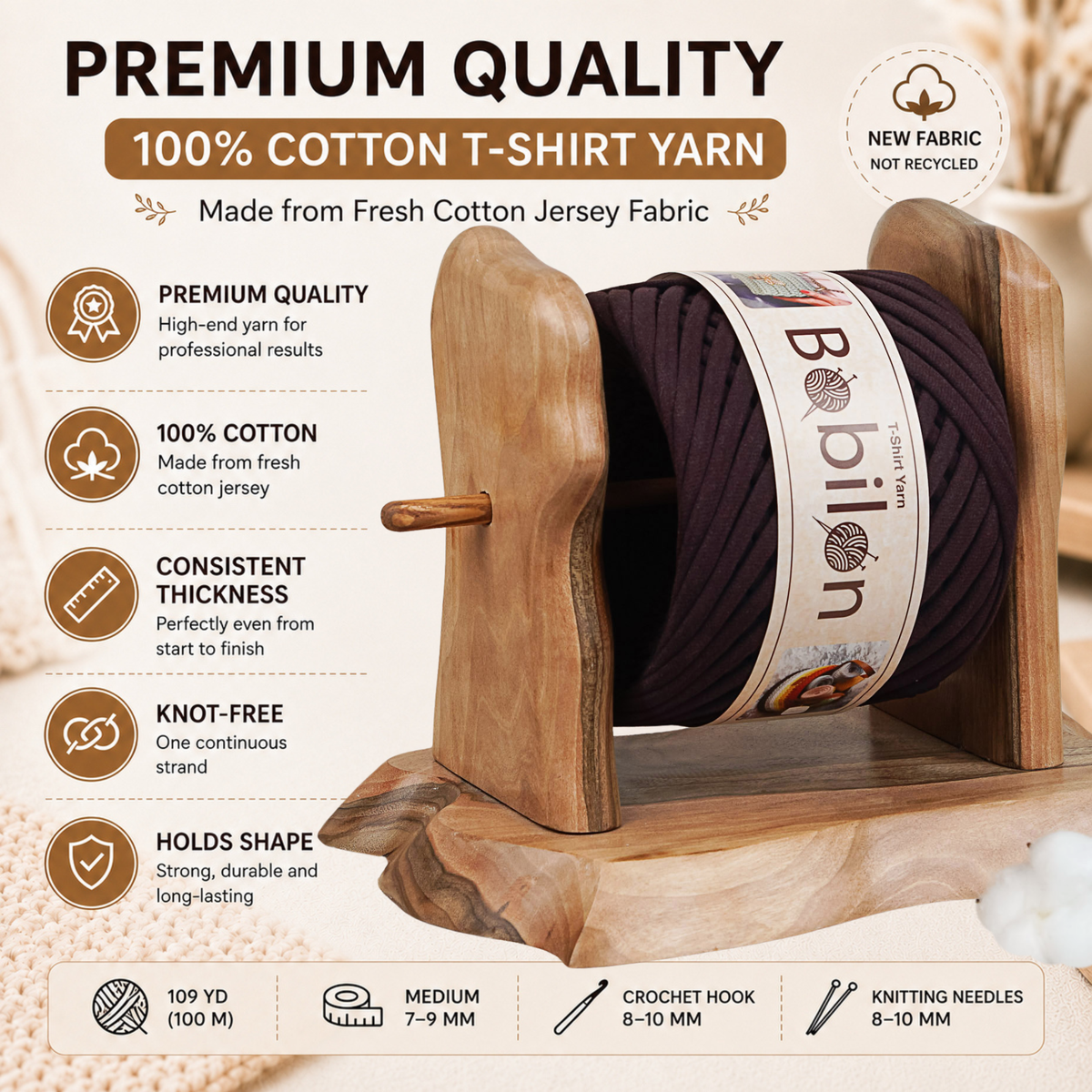 T-shirt yarn, Medium 7-9 mm, Hot Chocolate