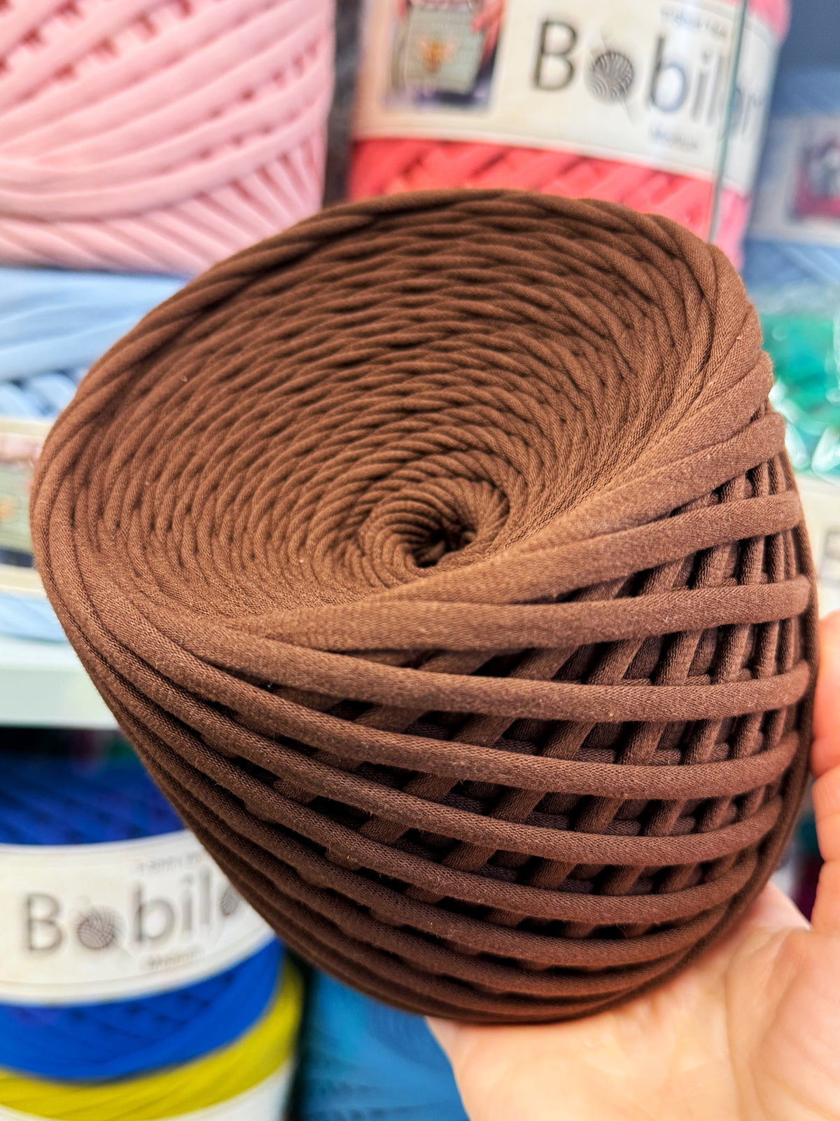 T-shirt yarn, Mini 5-7 mm, Sweet Brownie