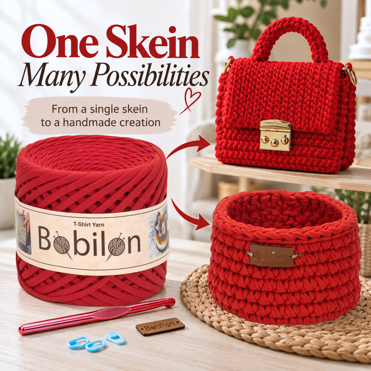 T-shirt yarn, Medium 7-9 mm, Lady in Red