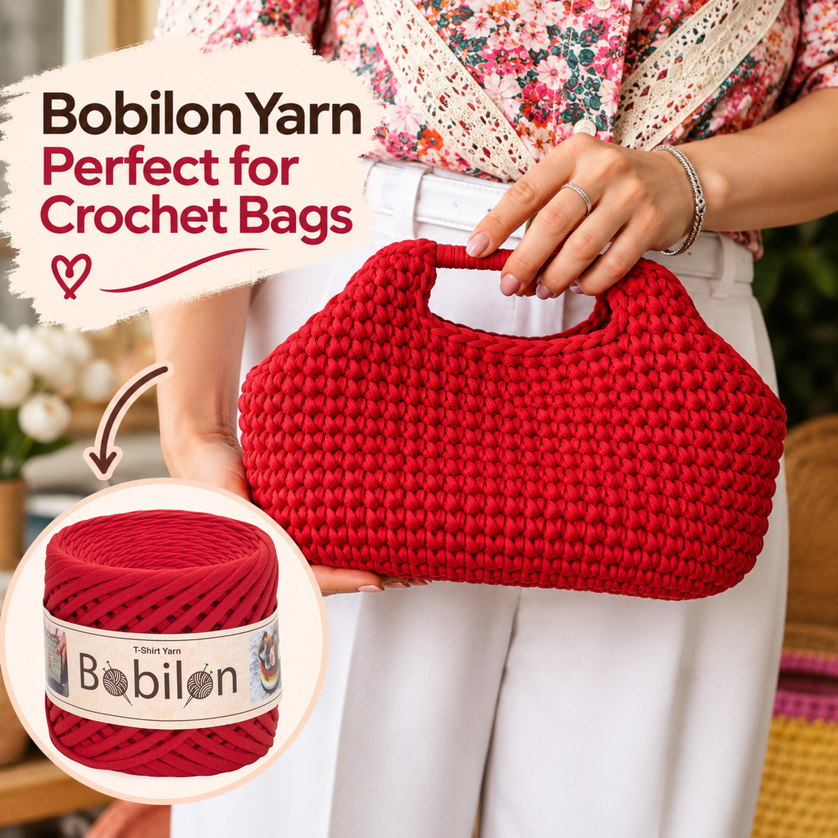 T-shirt yarn, Medium 7-9 mm, Lady in Red