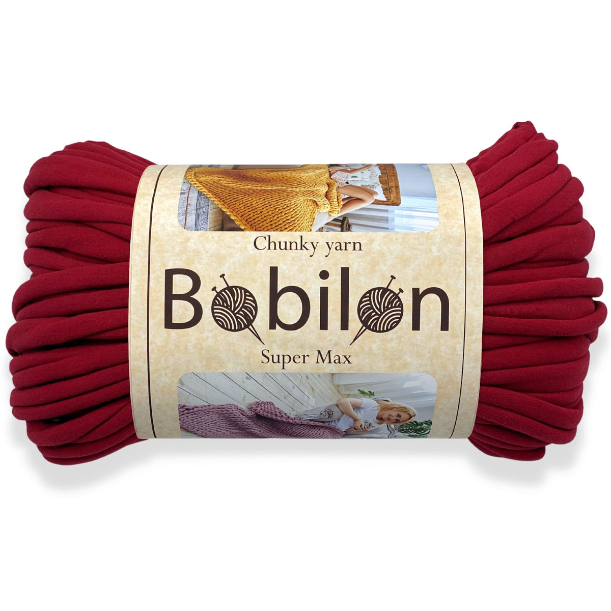 Super Thick T-Shirt Yarn 20–30 mm for Giant Crochet, Hand Knitting & Macrame – Chunky Cotton Tube Yarn – DIY Home Decor – Burgundy