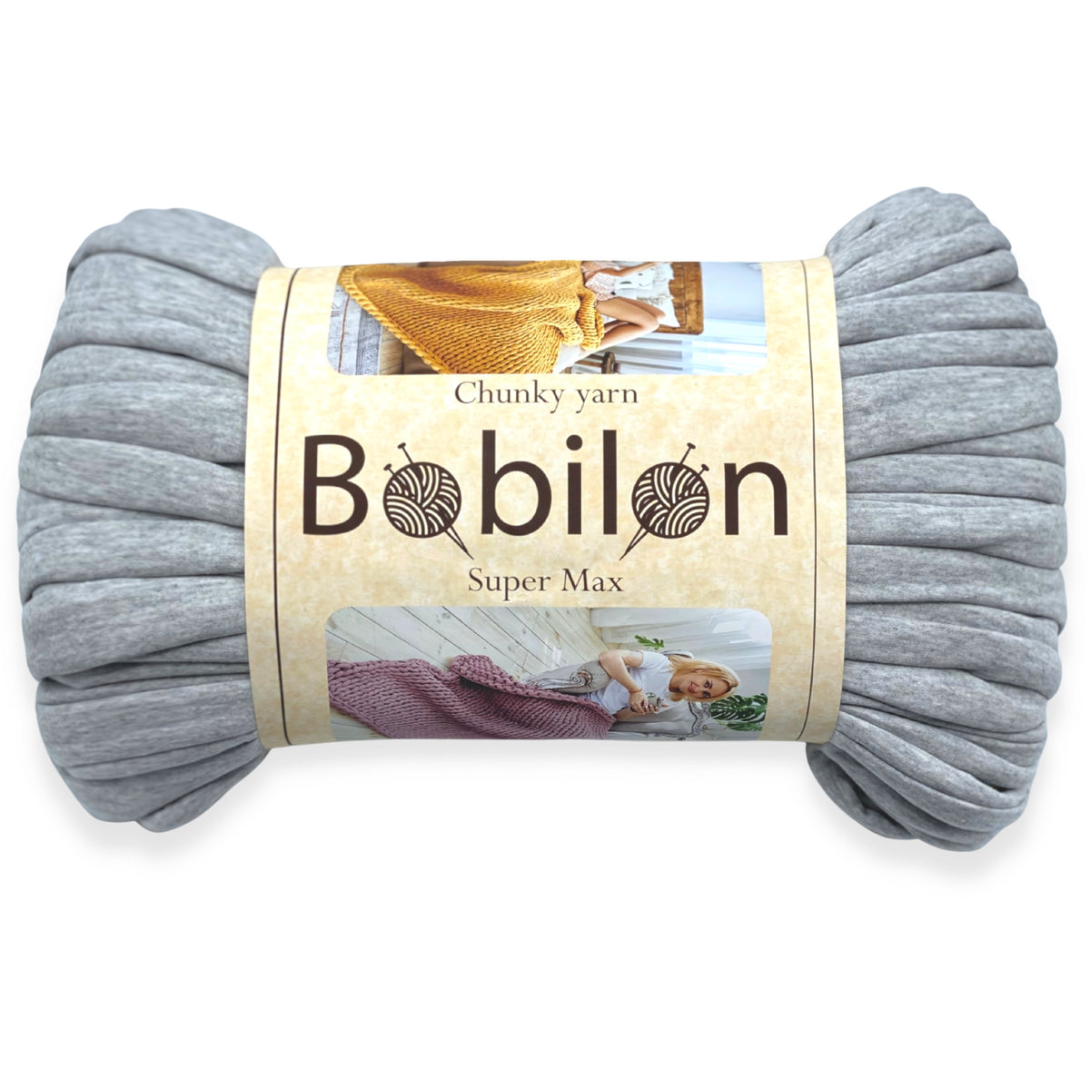 Super Thick T-Shirt Yarn 20–30 mm for Giant Crochet, Hand Knitting & Macrame – Chunky Cotton Tube Yarn – DIY Home Decor – Gray Melange