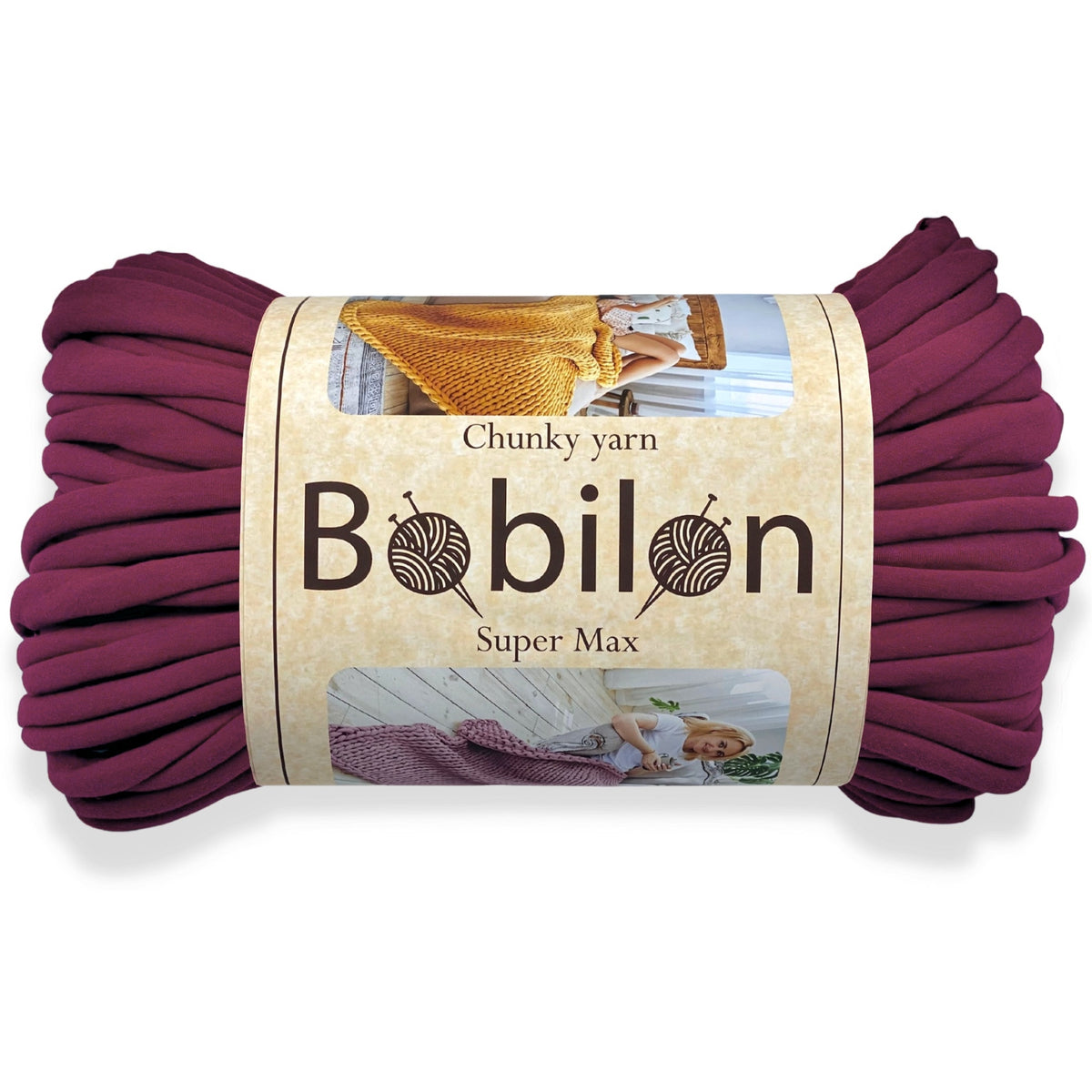 Super Thick T-Shirt Yarn 20–30 mm for Giant Crochet, Hand Knitting & Macrame – Chunky Cotton Tube Yarn – DIY Home Decor – Marsala