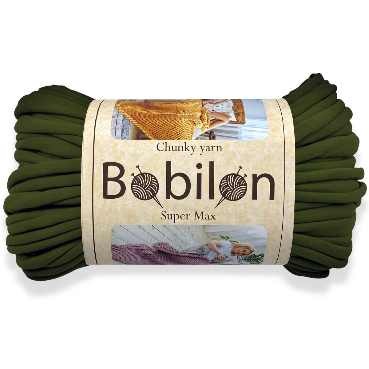Super Thick T-Shirt Yarn 20–30 mm for Giant Crochet, Hand Knitting & Macrame – Chunky Cotton Tube Yarn – DIY Home Decor – Moss Green