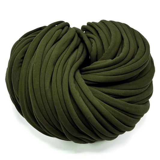 Super Thick T-Shirt Yarn 20–30 mm for Giant Crochet, Hand Knitting & Macrame – Chunky Cotton Tube Yarn – DIY Home Decor – Moss Green