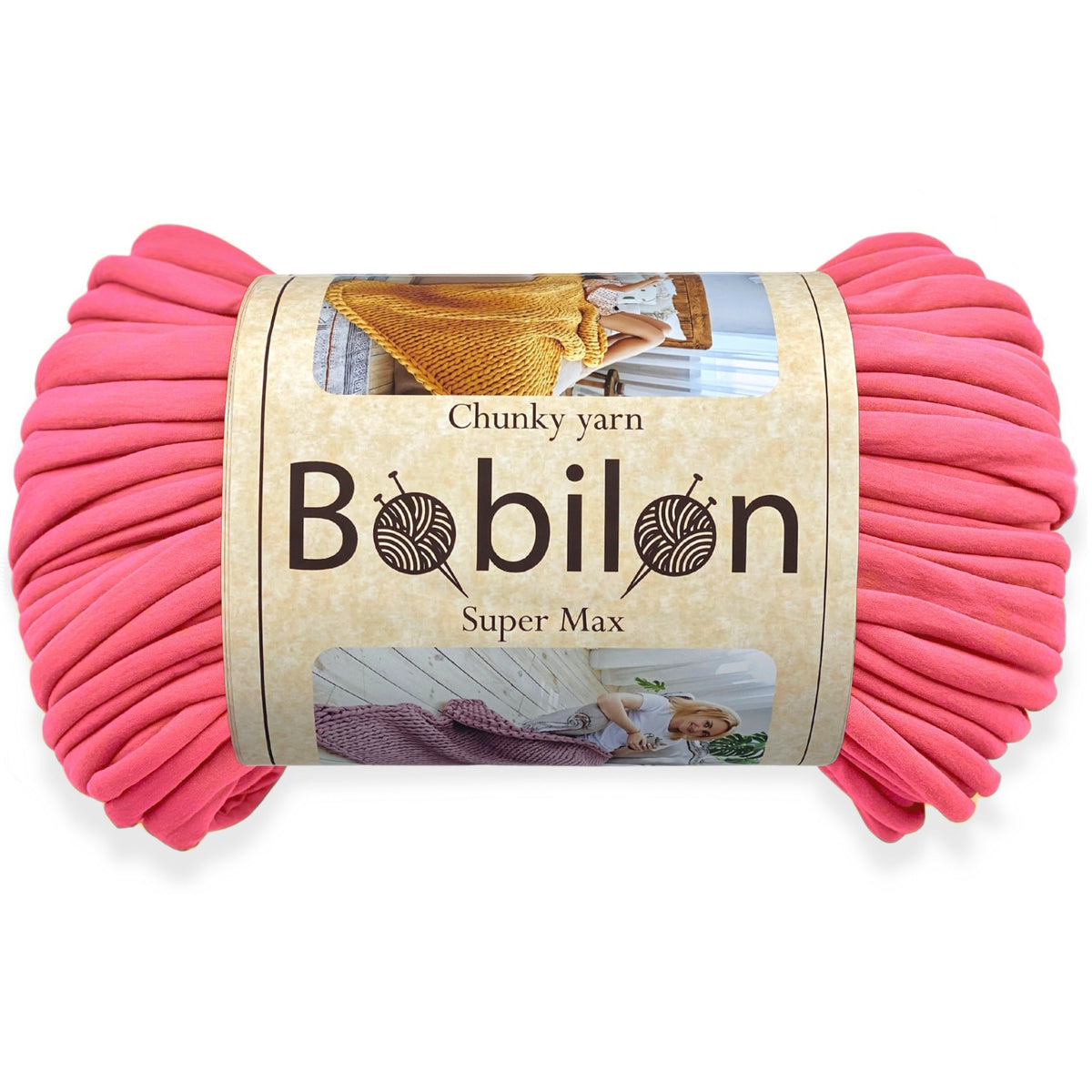 Super Thick T-Shirt Yarn 20–30 mm for Giant Crochet, Hand Knitting & Macrame – Chunky Cotton Tube Yarn – DIY Home Decor – Coral