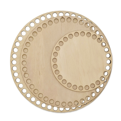 Bobilon Set of 3 Round Wooden Bottoms For Crochet Baskets 7.8 in / 20cm,  6.2 in / 16cm,  4.7 in / 12 cm