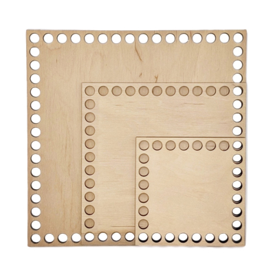 Bobilon Set Of 3  Square Wooden Bottoms 10 x 10 cm, 15 x 15 cm, 20 x 20 cm (3.9 x 3.9 in/ 5.9 x 5.9 in/ 7.8 x 7.8in)